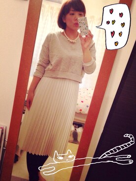 「コットンパールネックレス（ネックレス、ホワイト系）」を使った、memeさん（レディース・157cm）の春コーディネート