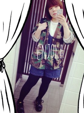 「FRAMeWORK（フレームワーク）のROTHCO ミリタリーシャツ（シャツ/ブラウス、グリーン系）」を使った、memeさん（レディース・157cm）の春コーディネート