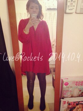 「ZARA（ザラ）のアイテム（ドレス、レッド系）」を使った、memeさん（レディース・157cm）の秋コーディネート