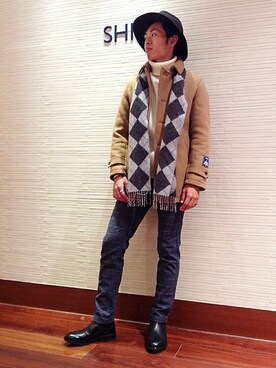 「メルトン」｜「アイテム（ステンカラーコート）」を使った、川村さん（メンズ・178cm）の秋コーディネート