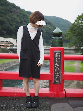 「キーホルダーをリメイクのアイテム（ネックレス、レッド系）」を使った、satiさん（レディース・159cm）の秋コーディネート