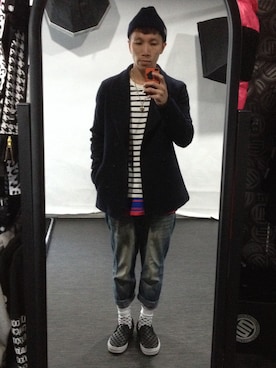 「blue」｜「アイテム（モカシン/デッキシューズ）」を使った、Dennis LOさん（メンズ・166cm）の秋コーディネート