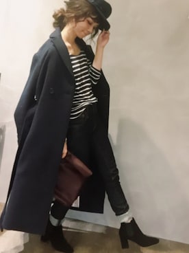 「マリン」｜「アイテム（チェスターコート）」を使った、SHIORI HIRAI◡̈さん（レディース・153cm）の秋コーディネート