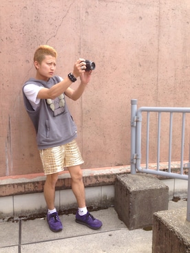 「膝上ショーツ」｜「アイテム（パーカー）」を使った、HitManさん（メンズ・176cm）の夏コーディネート