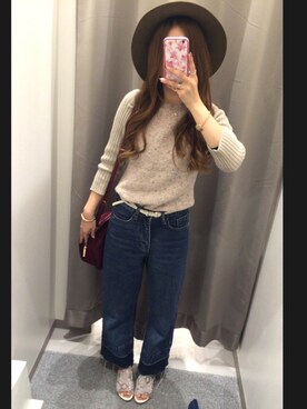 「GLOBAL WORK（グローバルワーク）のフェルトナカオレＨＡＴ/565115（ハット）」を使った、Ayuna。さん（レディース・152cm）の秋コーディネート