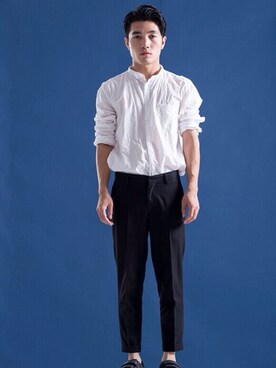 「VINTAGE（ヴィンテージ）のアイテム（カーディガン/ボレロ、ホワイト系）」を使った、Editor Songさん（メンズ・171cm）の秋コーディネート