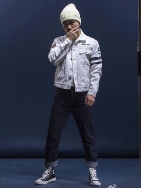 「ZARA MANのアイテム（ライダースジャケット、ホワイト系）」を使った、Editor Songさん（メンズ・171cm）の冬コーディネート