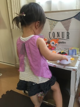 「combimini（コンビミニ）のアイテム（スカート）」を使った、Nころはん✳︎さん（キッズ・90cm）の夏コーディネート