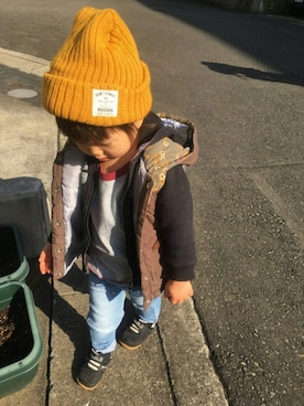 「no brand（ノーブランド）のアイテム（ダウンベスト）」を使った、Nころはん✳︎さん（キッズ・90cm）の冬コーディネート