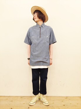 「BACKDROP（バックドロップ）のアイテム（トップス）」を使った、かいとさん（メンズ・165cm）の夏コーディネート