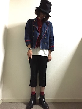 「アイテム（ベスト、レッド系）」を使った、かいとさん（メンズ・165cm）の秋コーディネート