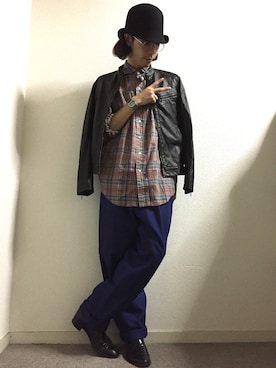 「Ralph Lauren」｜「アイテム（ライダースジャケット）」を使った、かいとさん（メンズ・165cm）の秋コーディネート