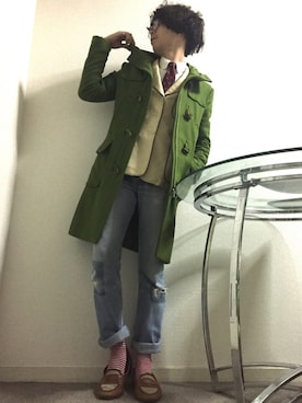 「アイテム（ネクタイ、レッド系）」を使った、かいとさん（メンズ・165cm）の冬コーディネート