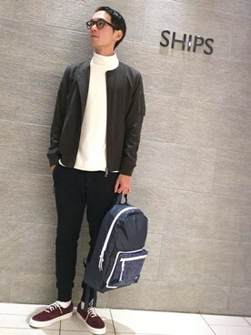「SHIPS JET BLUE（シップスジェットブルー）のアイテム（ブルゾン）」を使った、福山さん（メンズ・178cm）の秋コーディネート