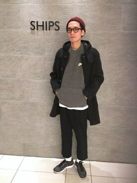 「SHIPS JET BLUE（シップスジェットブルー）のアイテム（ダッフルコート）」を使った、福山さん（メンズ・178cm）の秋コーディネート
