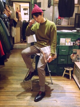 「PULL&BEAR（プルアンドベア）のアイテム（キャップ）」を使った、由藤輝さん（メンズ・176cm）の秋コーディネート