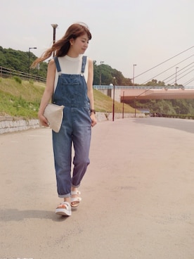 「厚底」｜「アイテム（サロペット/オーバーオール）」を使った、·˖⋆*seikaᵕ̈❁*⋆さん（レディース・157cm）の夏コーディネート