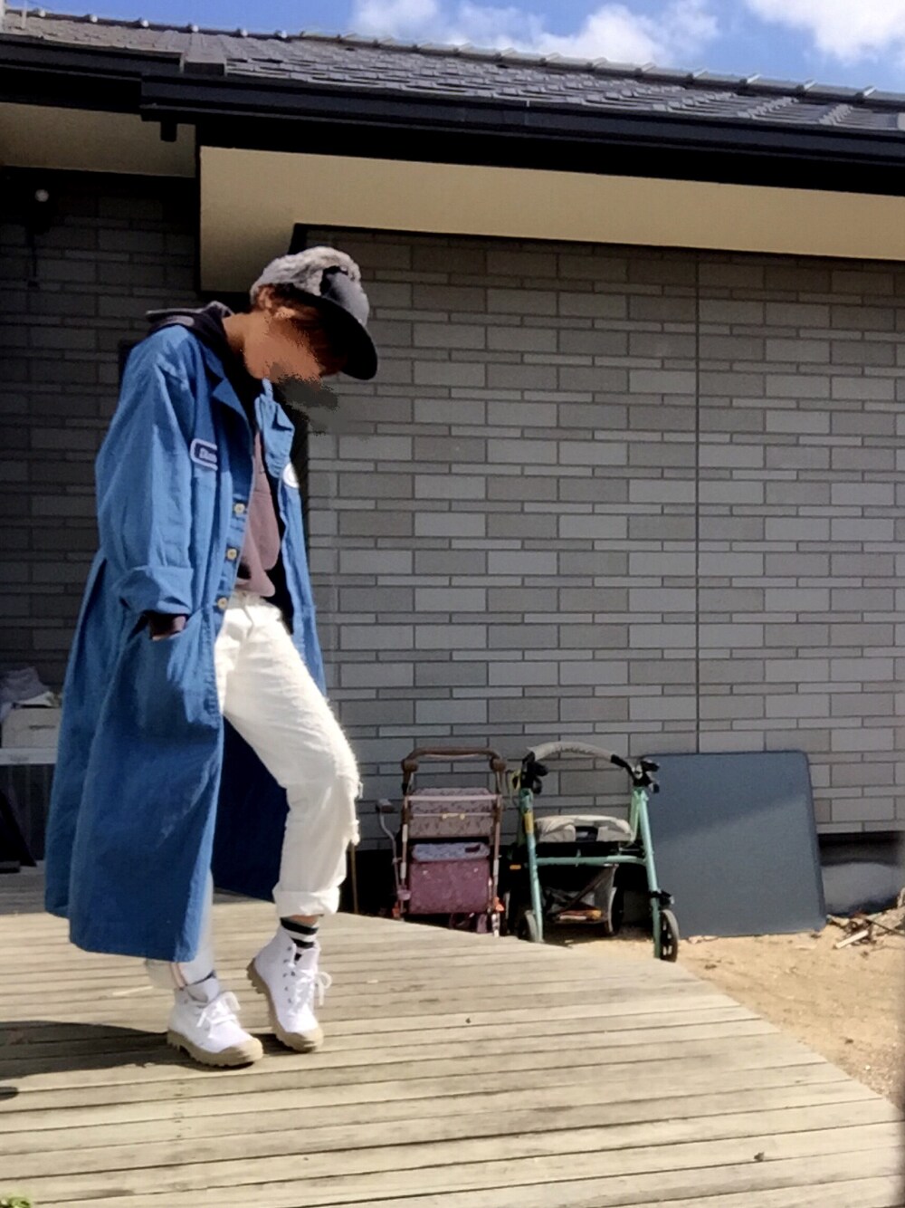 「ドッグイヤーキャップ、WEGO、古着屋、古着、used、Domingo、キャンバスシューズ、NIKE」｜「WEGOのアイテム（キャップ、ブラック系）」を使った、いたちき。さん（レディース・163cm）の秋コーディネートの1枚目の写真