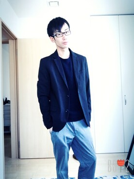 「AZUL by moussy（アズールバイマウジー）のアイテム（テーラードジャケット）」を使った、ゆきひろさん（メンズ・173cm）の冬コーディネート