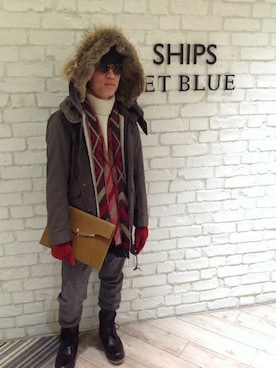 「SHIPS JET BLUE（シップスジェットブルー）のアイテム（モッズコート）」を使った、上岡さん（メンズ・174cm）の冬コーディネート