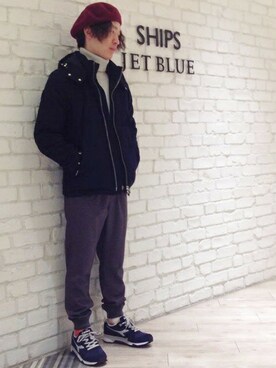 「SHIPS JET BLUE（シップスジェットブルー）のアイテム（ダウンジャケット/コート）」を使った、上岡さん（メンズ・174cm）の秋コーディネート