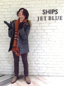 「SHIPS JET BLUE（シップスジェットブルー）のアイテム（ダウンジャケット/コート）」を使った、上岡さん（メンズ・174cm）の秋コーディネート