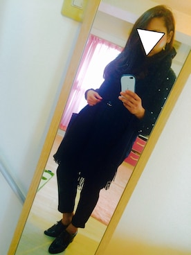 「GU（ジーユー）の（GU）イージークロップドテーパードパンツ（Pants、ブラック系）」を使った、miiさん（レディース・155cm）の秋コーディネート