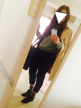 「GU（ジーユー）の（GU）イージークロップドテーパードパンツ（Pants、ブラック系）」を使った、miiさん（レディース・155cm）の秋コーディネート
