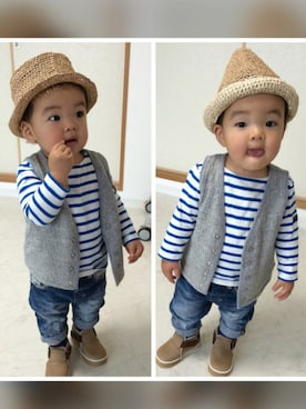 「FITH（フィス）のアイテム（ベスト）」を使った、pecoEMさん（キッズ・80cm）の春コーディネート