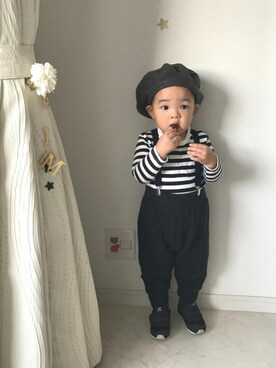 「ZARA KIDSのアイテム（ハンチング/ベレー帽）」を使った、pecoEMさん（キッズ・90cm）の秋コーディネート