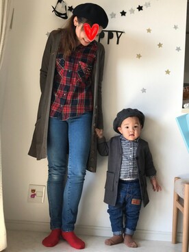 「ZARA KIDSのアイテム（ハンチング/ベレー帽）」を使った、pecoEMさん（キッズ・90cm）の秋コーディネート
