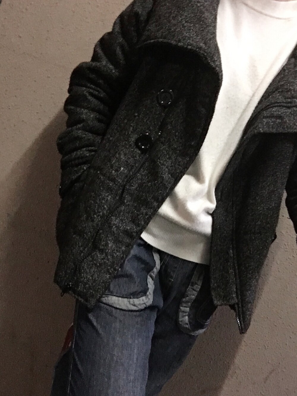 「カジュアル、実習日、こっこ」｜「MARUKAWAにて購入のアイテム（ジャケット/アウター、ブラック系）」を使った、cocco.さん（レディース・162cm）の冬コーディネートの1枚目の写真