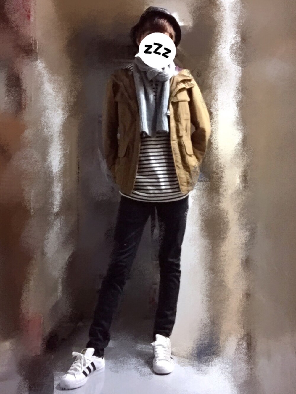 「winter」｜「American Apparelのアイテム（パーカー、ホワイト系）」を使った、kitelvvさん（メンズ・177cm）の冬コーディネートの1枚目の写真