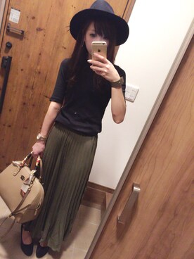 「GLOBAL WORK（グローバルワーク）のフェルトナカオレＨＡＴ/565115（ハット）」を使った、natsuさん（レディース・157cm）の秋コーディネート