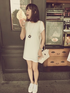 「DAWNのアイテム」を使った、Joy Tsaiさん（レディース・166cm）の夏コーディネート