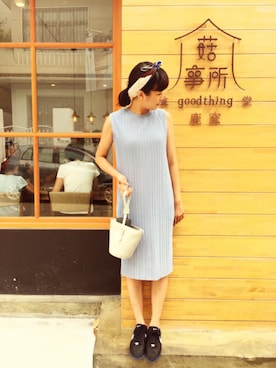 「DAWNのアイテム」を使った、Joy Tsaiさん（レディース・166cm）の夏コーディネート