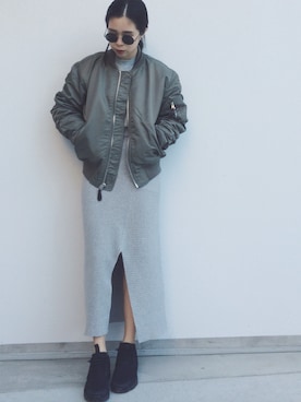 「CLANE（クラネ）のアイテム（MA-1）」を使った、yukikoさん（レディース・155cm）の冬コーディネート