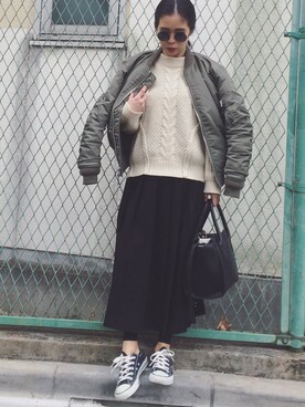 「CLANE（クラネ）のアイテム（MA-1）」を使った、yukikoさん（レディース・155cm）の冬コーディネート