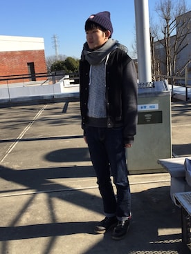 「アイテム（スタジャン）」を使った、Masashi Fukudaさん（メンズ・176cm）の冬コーディネート
