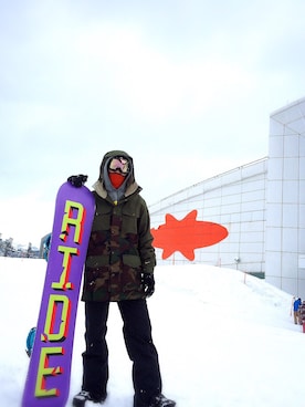 「カモ柄」｜「アイテム（その他アウター）」を使った、Masashi Fukudaさん（メンズ・176cm）の冬コーディネート