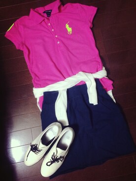 「POLO RALPH LAUREN（ポロ ラルフ ローレン）のポロシャツ（ポロシャツ、ピンク系）」を使った、hareeekoさん（レディース・155cm）の春コーディネート