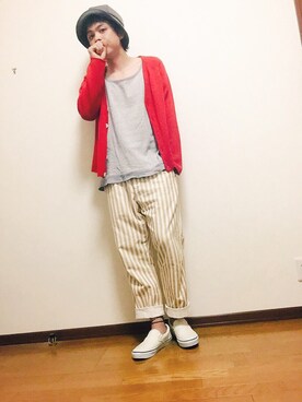 「SUNSEA（サンシー）のアイテム（帽子）」を使った、もふもふさん（メンズ・172cm）の夏コーディネート