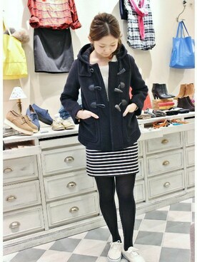 「SLOBE IENA（スローブイエナ）のアイテム（ダッフルコート）」を使った、tsugumiさん（レディース・160cm）の秋コーディネート