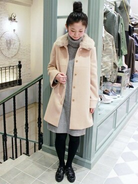 「Aラインコート」｜「アイテム（ワンピース/ドレス）」を使った、tsugumiさん（レディース・160cm）の冬コーディネート