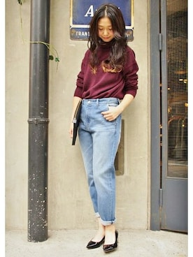 「テーパードデニム」｜tsugumiさん（レディース・160cm）の冬コーディネート