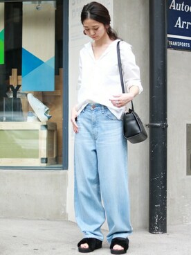 スローブイエナ　タイプライターBIGシャツ　ブラウス　ストライプ　ゆったり　黒白 スローブイエナ タイプライターBIGシャツ ブラウス ストライプ