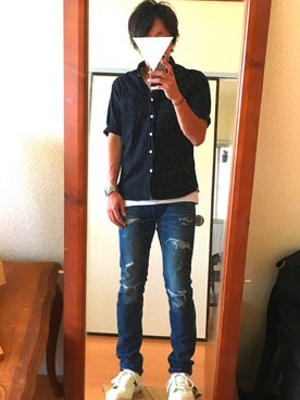 「CONVERSE（コンバース）のCONVERSE コンバース ONE STAR(A) 32340280 OX *WHITE/BLACK （スニーカー）」を使った、らしーさん（メンズ・170cm）の夏コーディネート