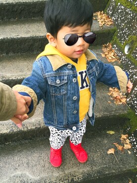 「息子コーデ」｜「アイテム（デニムジャケット）」を使った、haruruさん（キッズ・90cm）の冬コーディネート