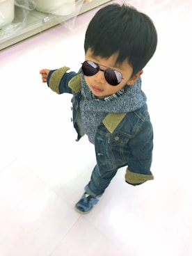 「息子コーデ」｜「アイテム（デニムジャケット）」を使った、haruruさん（キッズ・90cm）の冬コーディネート
