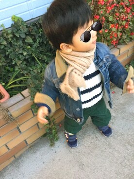 「息子コーデ」｜「アイテム（デニムジャケット）」を使った、haruruさん（キッズ・90cm）の冬コーディネート